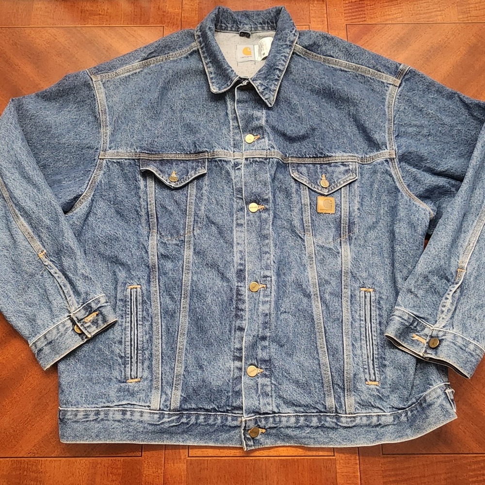 Vtg 90s Carhartt J12 DST Denim Trucker Jacket Mens 2XL Tall Made in USA 1999 2XL